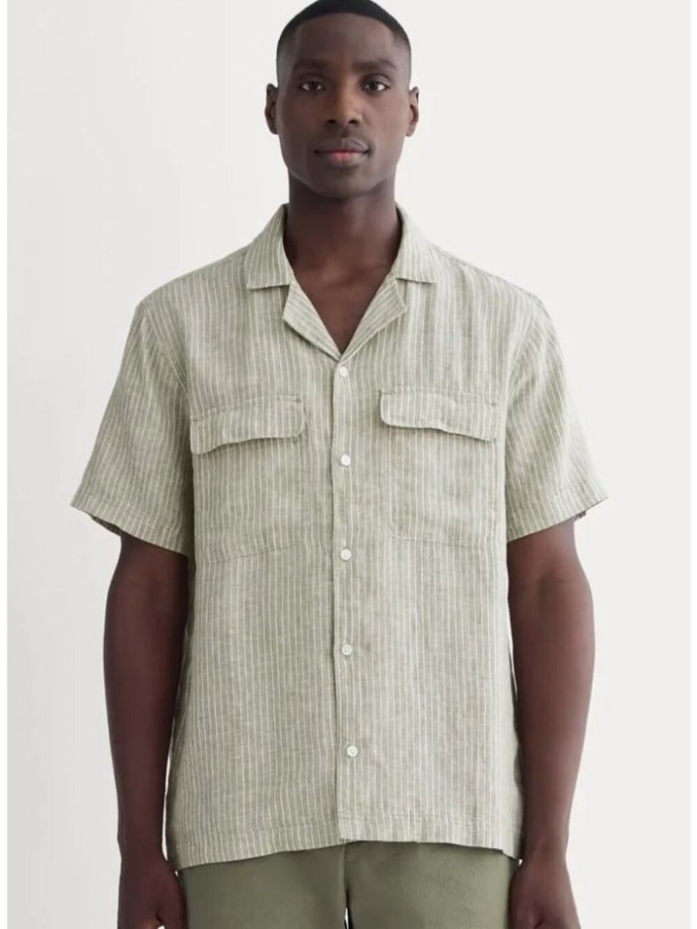 Everlane The Resort Shirt in Linen Men's Size XL in Oil Green / White NWT!